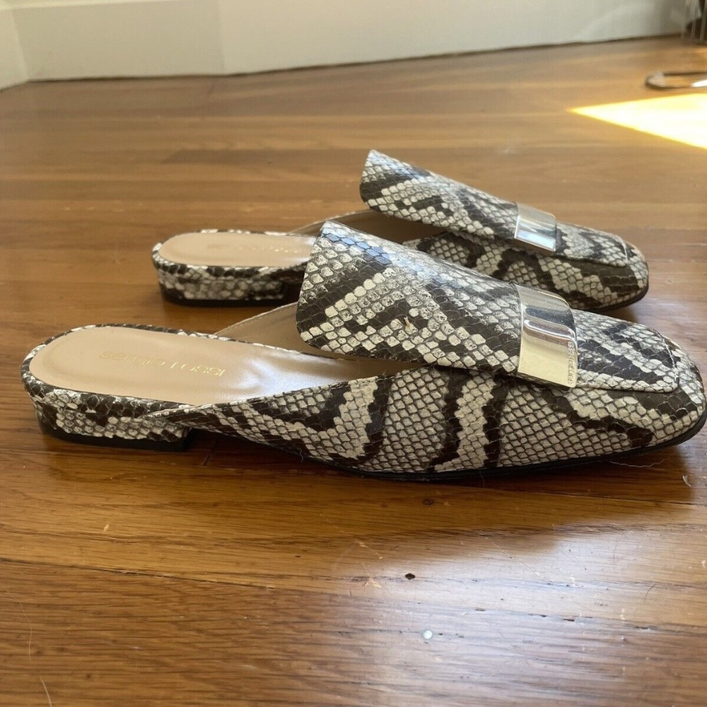 Sergio Rossi Python Print Flat Leather Mules - image 7